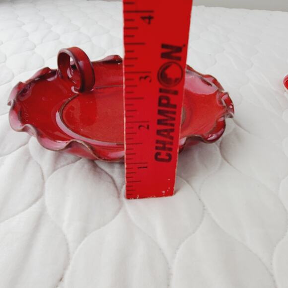 Vintage Owens Pottery 3PC Set Hand Crafted Candle Holder Red Handled Collectible - Picture 13 of 13